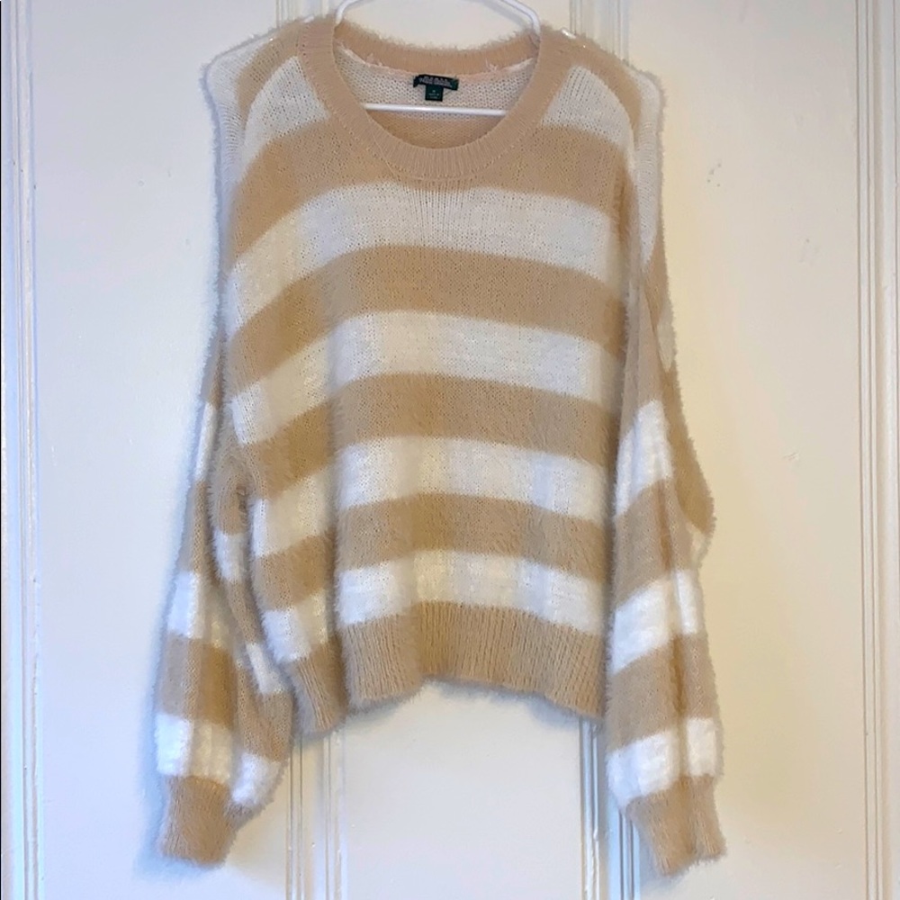 Fuzzy tan stripe sweater